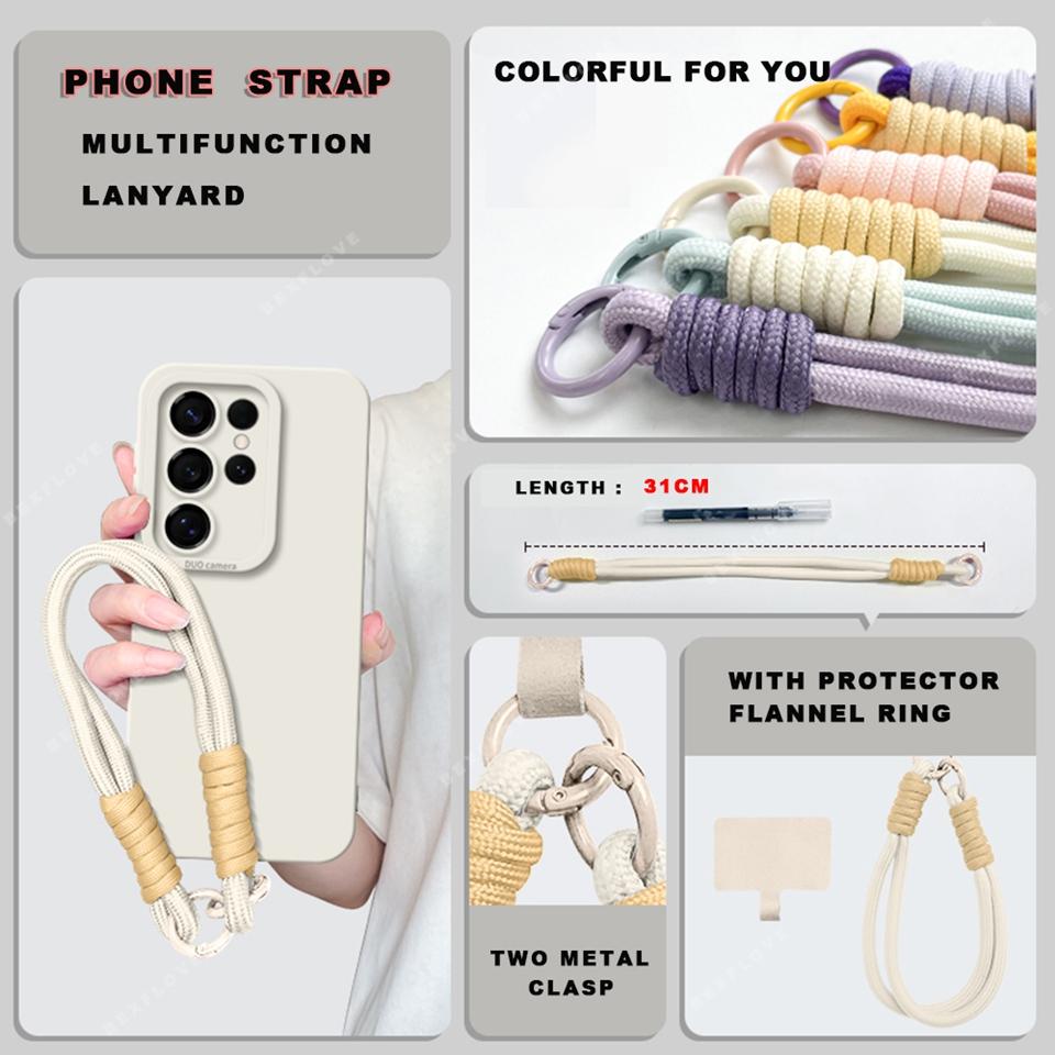 Wrist Strap Liquid Silicone Phone Case For Samsung Galaxy S24 S23 S22 S25 Ultra Plus A54 A53 A52 A55 5G Lanyard Original Cover