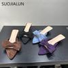 Fashion SUOJIALUN 2025 Summer New Brand Women Slipper Fashion Big Bow-knot Ladies Elegant Slides Thin Low Heel Outdoor Vacation Sandal