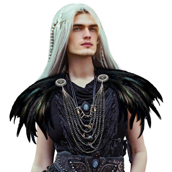 Женская черная накидка-шаль из перьев, готический пелерин-болеро из перьев, пончо с воротником, костюм ведьмы для косплея на Хэллоуин, карнавал