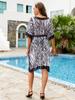 EDOLYNSA Summer Women Zebra Printed Self Belt V-Neck Batwing Sleeve Kaftan Dresses Sexy Beachwear Swimsuit Cover Up Boho Vacation Outfits