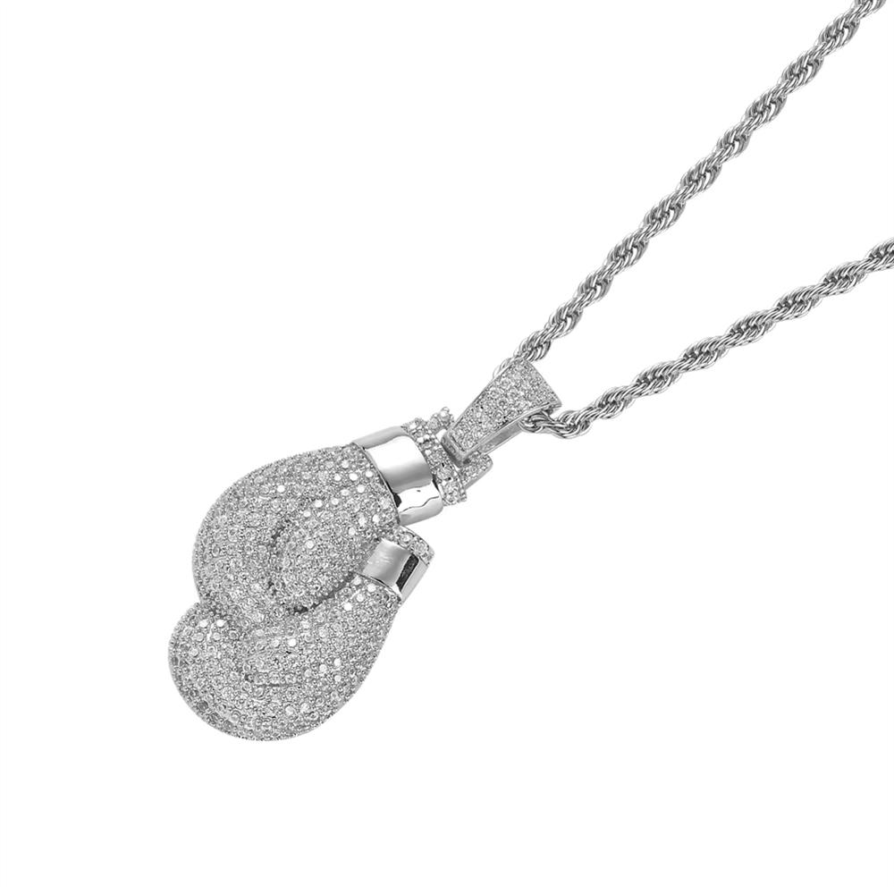 Men's Full CZ Iced Out Hop Design Boxing Glove Pendant Boxed Jewelry Bling Necklace Fashion Chains for Rappers and Boxers