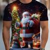 Santa Claus Pattern 3D Digital Print Men's Casual and Fashionable Round Neck Short Sleeved T-shirt