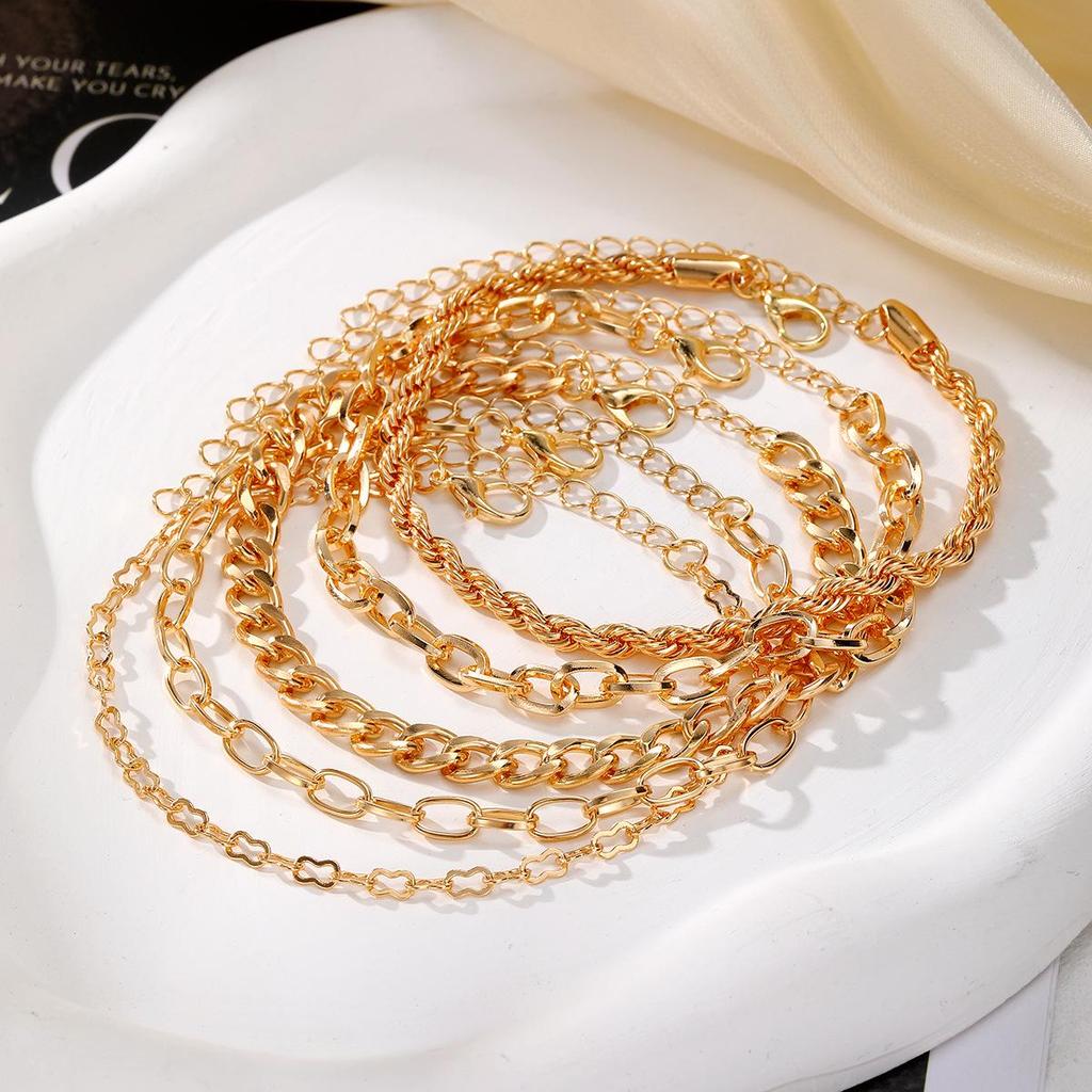 Bohemian Minimalist Multi-Layer Metal Chain Women's Bracelet Set