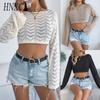 Spring Summer Solid-color Hollowed-out Flared Sleeve Casual Loose Knitted Sweater Vacation Crop Top Women's Wear