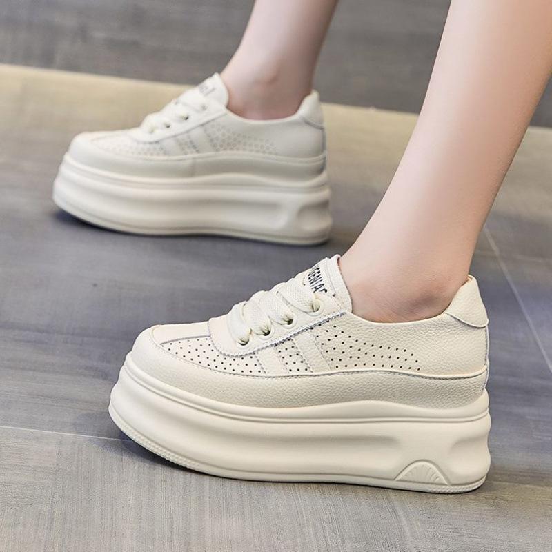 Thick-soled Little White Shoes Women's Hollow Breathable Board Shoes 2025 Summer New Inner Height-increasing Women's Shoes Small Casual Shoes