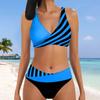 Women's Halter Black and Orange Stripes Print Bikini Tankini Swimsuit