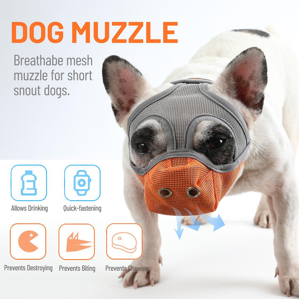 Dog Muzzle Breathable Mesh for Short Snout Dogs Prevent Biting Barking