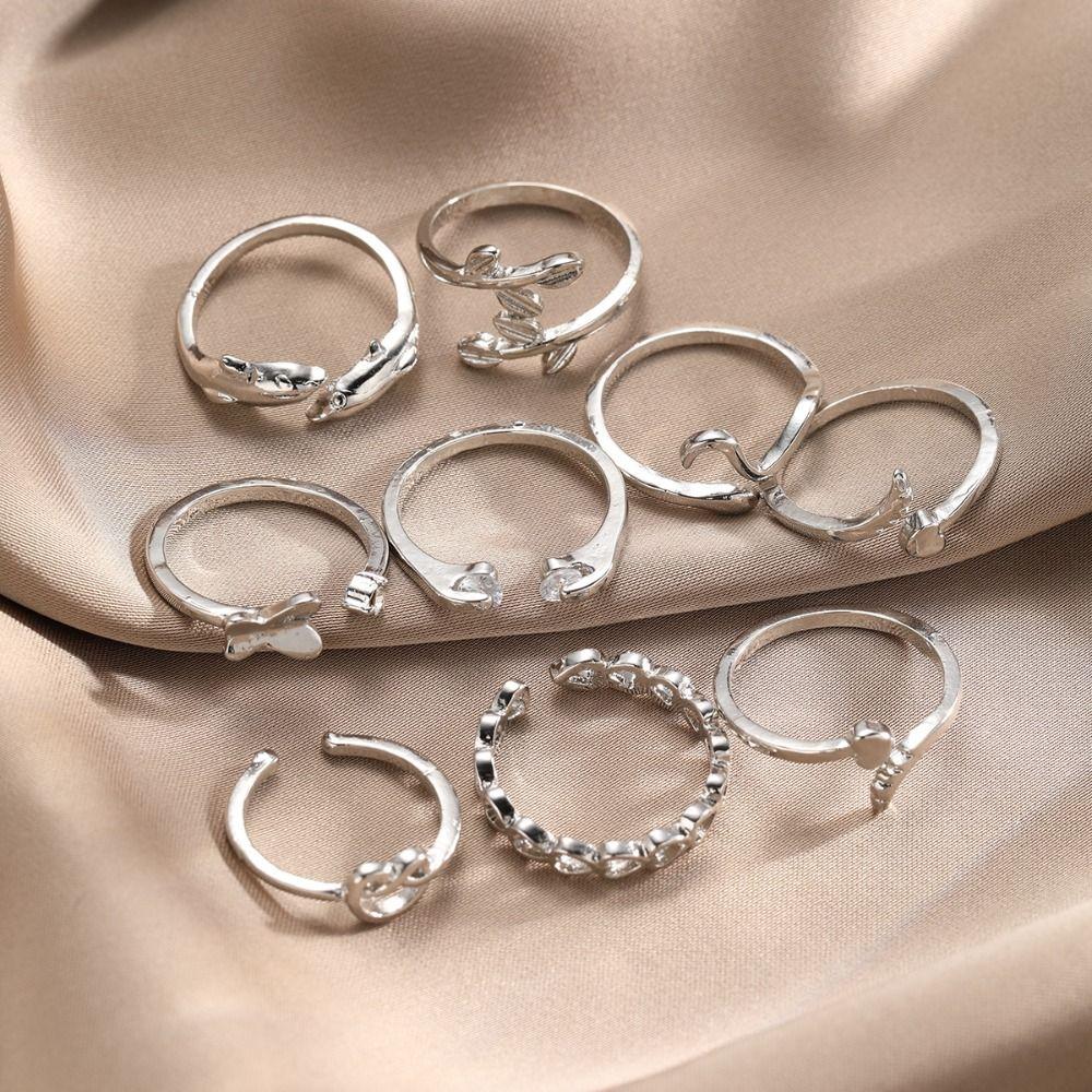Vintage Heart Toe Rings Zinc Zinc Alloy Crystal Finger Ring Sweet Butterfly Foot Ring Set  Girls