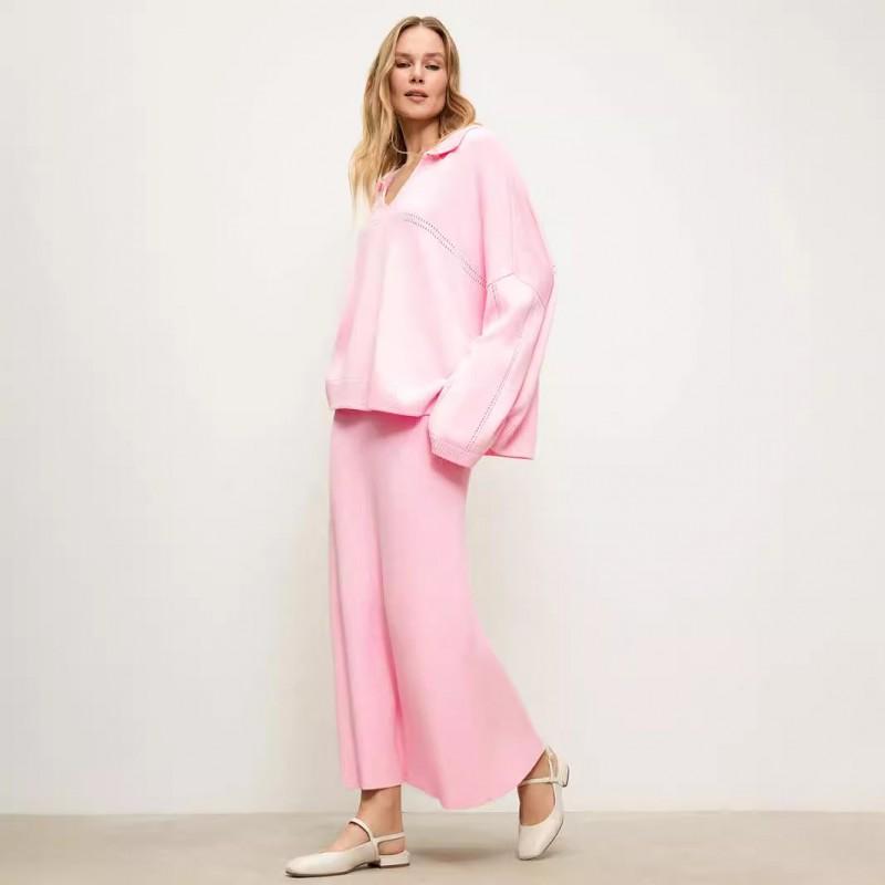 Womens Knit Set Winter Casual V-Neck Sweater Skirt Two-Piece Outfit Loose Fit Comfortable Daily Wear