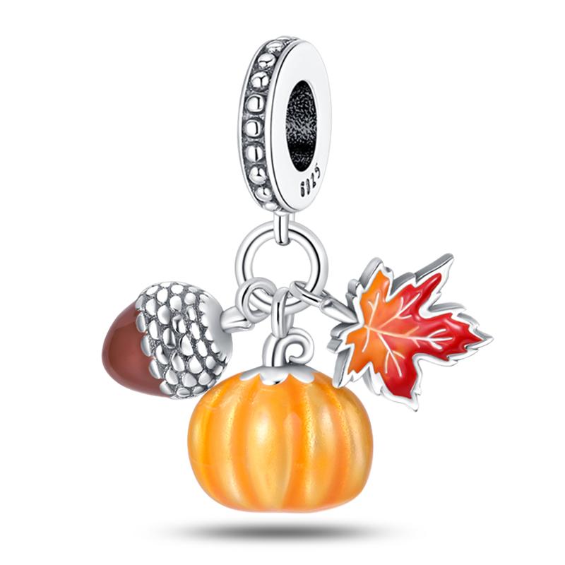 Медь Золотая Осенняя Серия Шармы Бусины Пугало Тыква Кленовый Лист Шармы Для Женщин Изысканные DIY Украшения