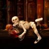 Halloween Skeleton Statue Gothic Resin Figurine Holding Glass Bottle Horror Decor Statue Desktop Decoration for Home Office Bookshelf Prop
