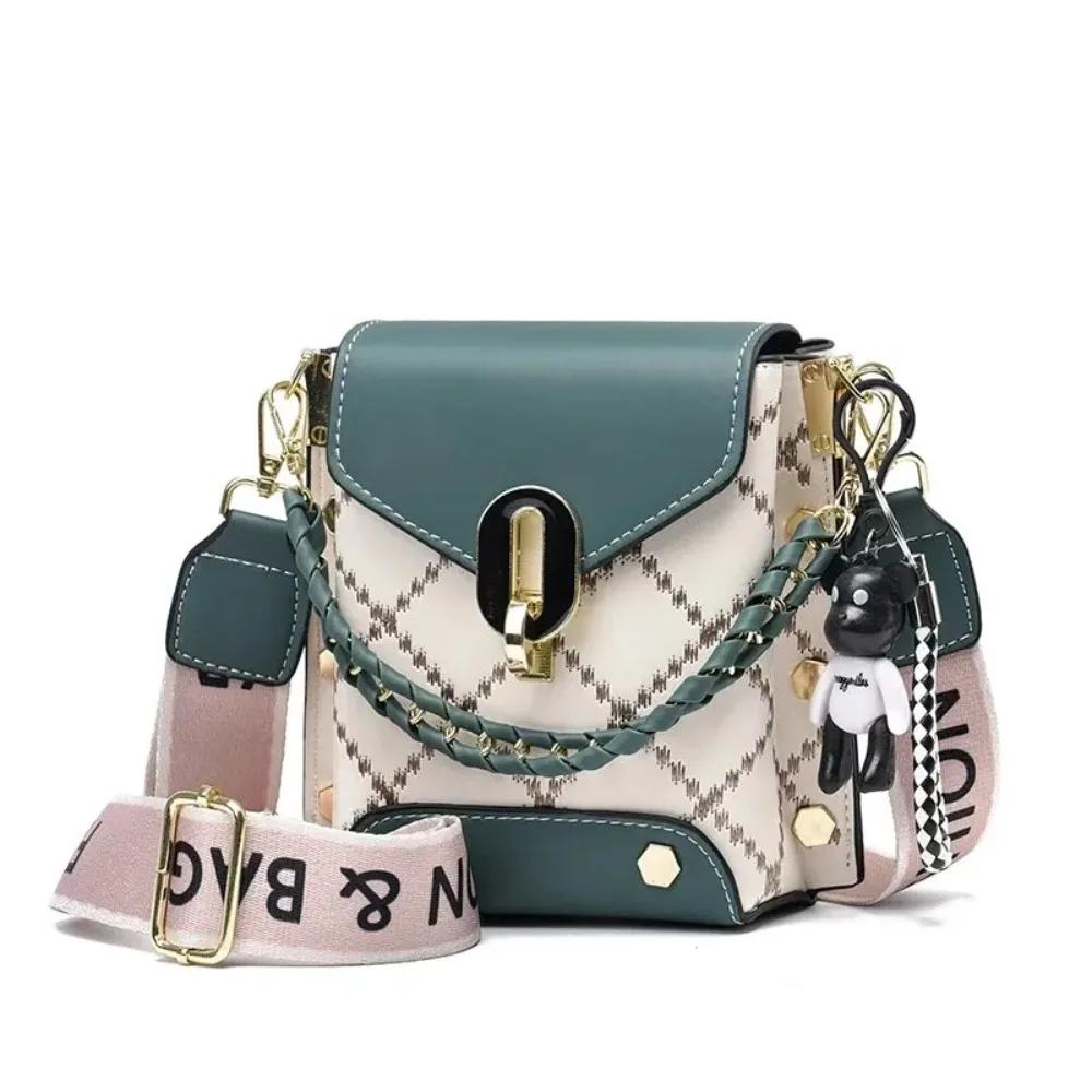 Mini Studded Decor Crossbody Bag Argyle Embroidery Mobile Phone Purse Trendy Chain Decor Handbag For Women