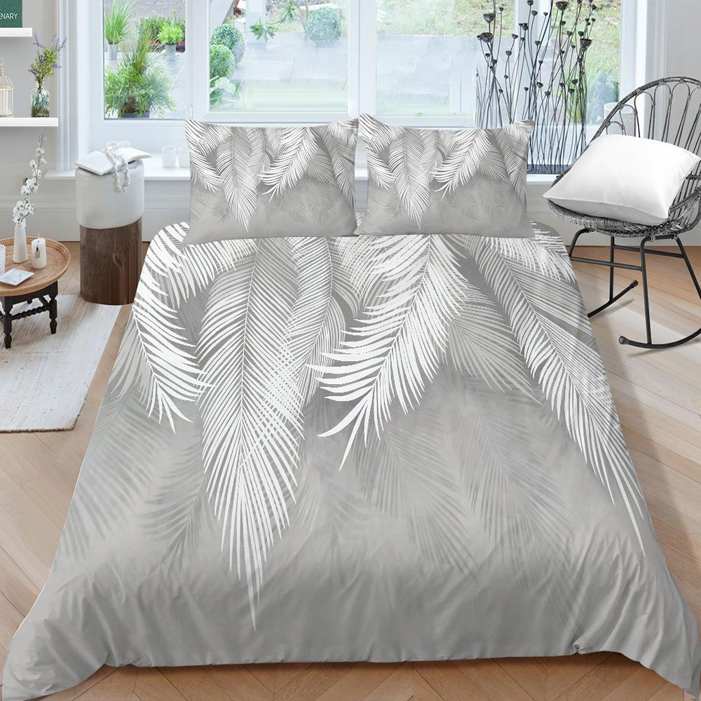 Семейное постельное белье, односпальная двуспальная кровать, полноразмерная серия с растительным принтом, постельное белье с узором в виде листьев, наволочка и пододеяльник, моющееся украшение для дома