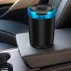Car Ashtray with Lid Portable Ash Tray with Blue LED Light Mini Car Trash Can Stainless Steel Ashtray for Car Travel Agency