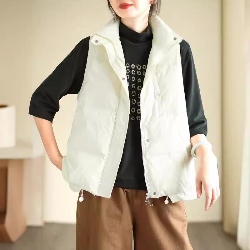 Женская легкая термокуртка с воротником-стойкой, без рукавов, белая утиная пуховая куртка, свободный жилет, универсальный шикарный жилет с карманом