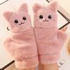 Women Winter Plush Cat Mittens Fingerless Gloves Plush Warm Glove Winter Soft Thick Gloves for Women Girl Flexible Half Finger