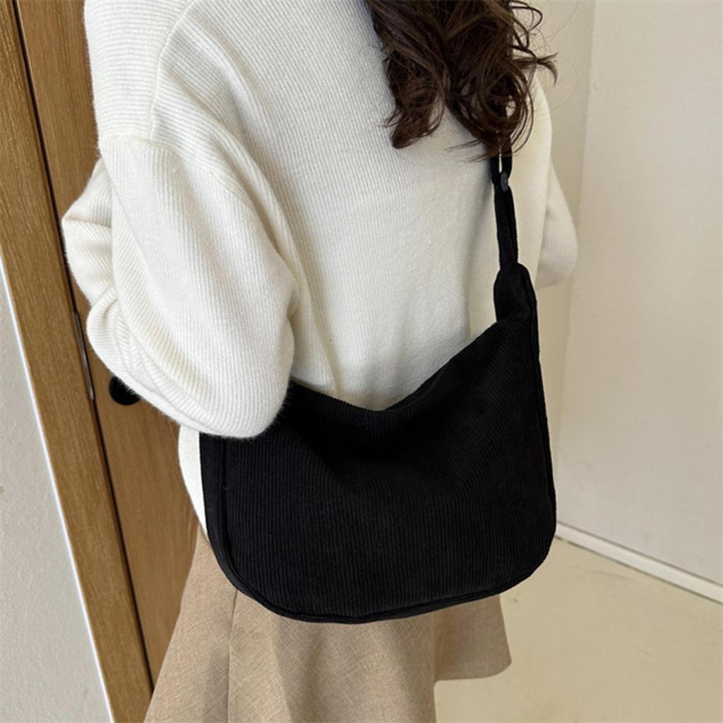 Corduroy Shoulder Bag Minimalist Crossbody Bag Women's Handbags Fashion Fabric Underarm Pouch Solid Color Zipper Female Handbag