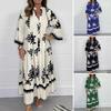 Осень-Весна Платье Воротник-стойка Длинные рукава Подходящий по цвету принт Плиссированные Лоскутные трапеции Свободный подол Длина до щиколотки Для свиданий Повседневная одежда Макси-платье