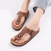 Fashion Comwarm 2024 Women's Cork Flats Sandals Leather Cork Footbed Flip Flops For Women Open Toe Beach Slippers With Adjustable Buckle