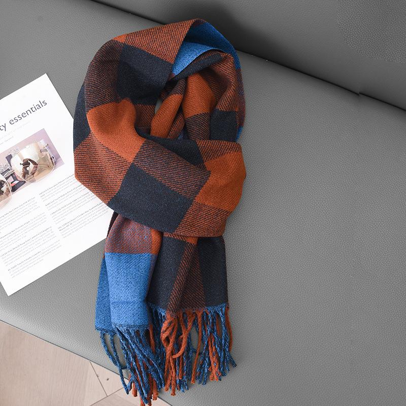 Ladies Plaid Scarf Female Student Versatile Autumn and Winter Shawl Double-sided with Cute Girl Warm Scarf Tide