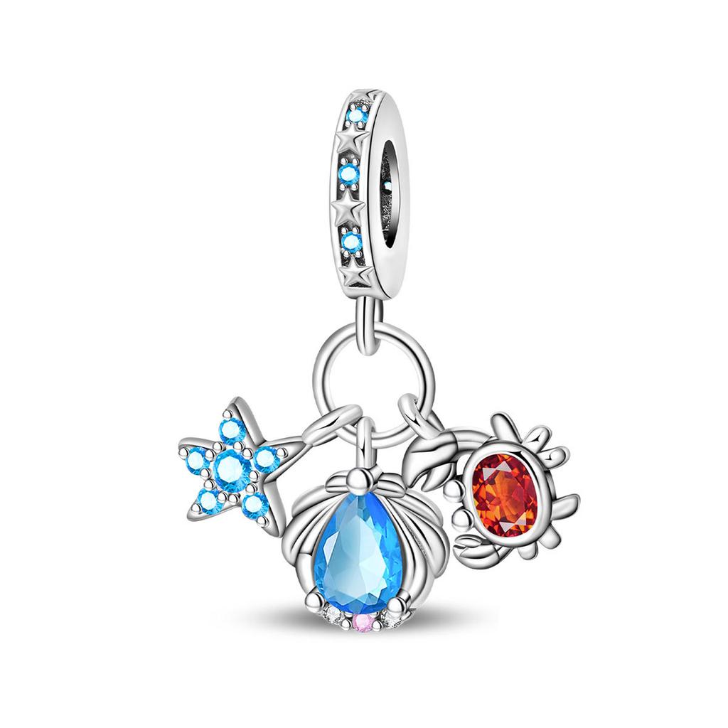 S925 Silver Summer Vacation Sun Beach Castle Sports Bead Pendant DIY Handmade Jewelry Bracelet Making Accessories