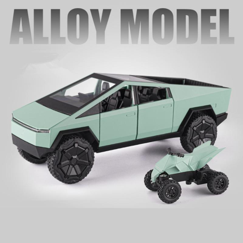 1/24 Tesla Cyber Toy Truck Pickup Alloy Car Model Diecasts Metal Toy Off-road Vehicles Car Model Simulation Sound and Light Kids Gifts