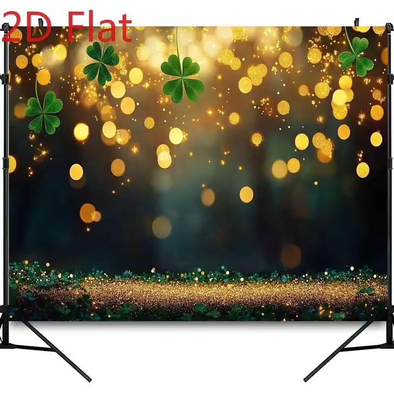 2D Sparkling Gold Clover Backdrop, St. Patrick's Day Photo Booth Decor