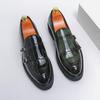 Trendy Brand Men's Leather Casual Shoes Thick Soled Low Top Loafers New Green Office Men's Business Dress Shoes Anti Slip