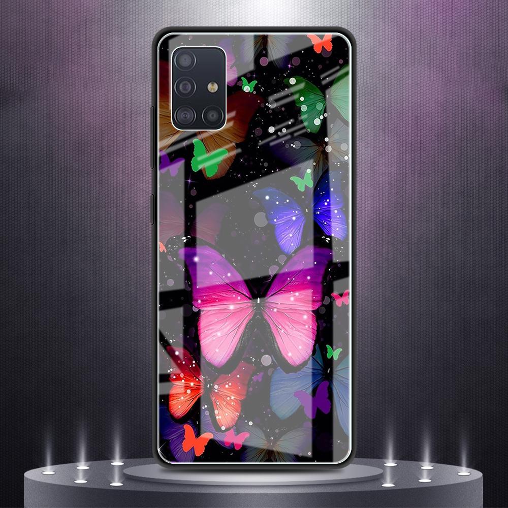 Чехол из закаленного стекла с бабочкой для iPhone Samsung Galaxy OnePlus Oppo Xiaomi Redmi Note SA 7 8 9 10 11 12 13 14 20 21 22 53 Pro Max Plus Ultra