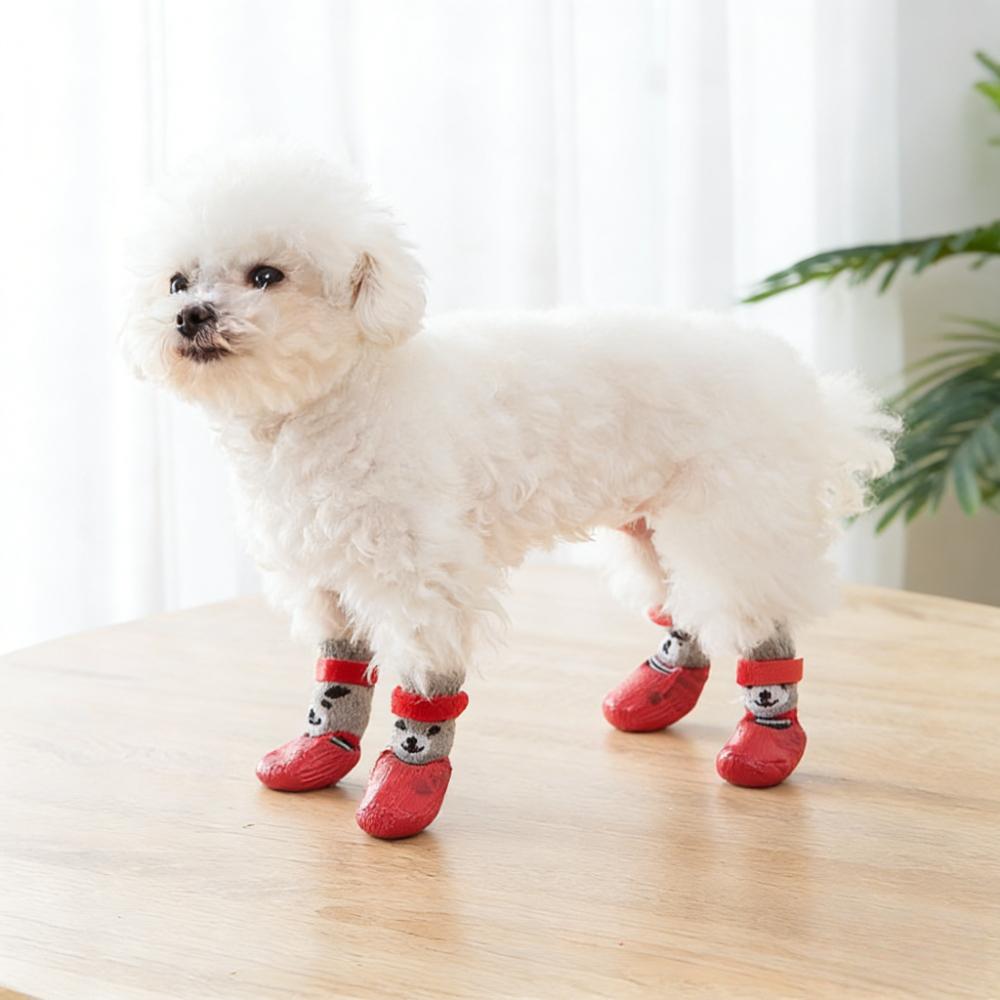 Warm Knitted Pet Dog Socks Waterproof Non-slip Rubber Boot Socks For Cats Small Medium Pets In Rainy Snowy Days