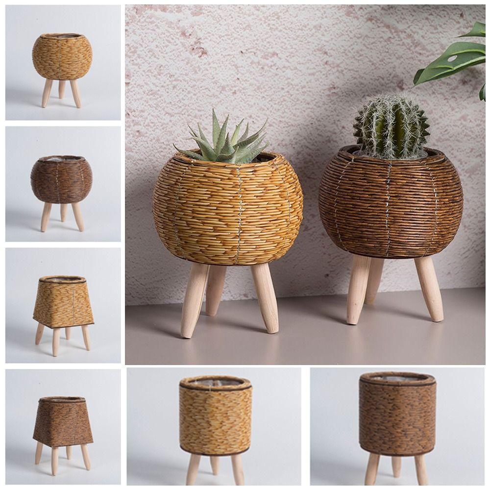 Hand Wove Rattan Woven Flower Pot Retro Flower Planters Creative Flower Basket  Home Decor