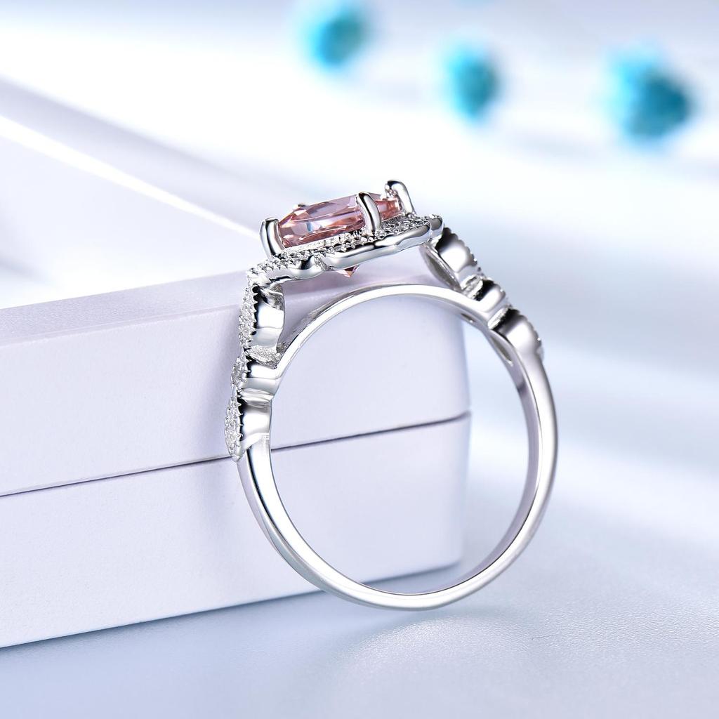 S925 Sterling Silver Luxury Fashion Morganite Ring For Women Personalized Valentine's Day Gift
