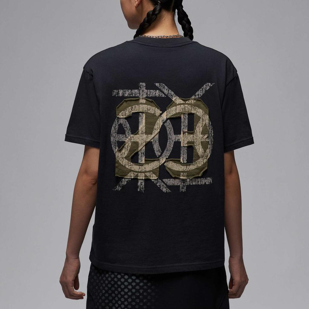 Jordan Спортивная футболка Dongdan Dri-FIT Быстросохнущая Мягкая Удобная с Коротким Рукавом Со спущенным плечом Женские Топы Серо-Черный Средний Оливково-Зеленый HV1273045