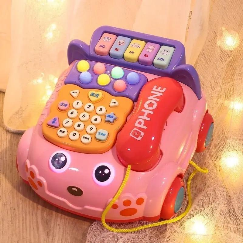 Детский игрушечный телефон, имитация стационарного телефона, детский образовательный ранний обучающий детский музыкальный сюжет, кабельный телефон