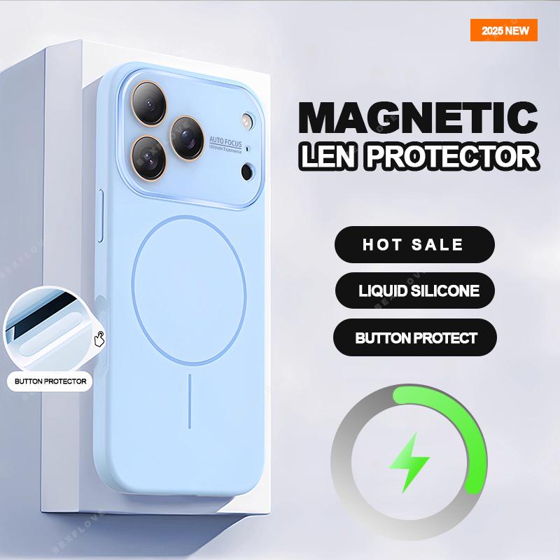 Магнитный чехол для телефона с большим окном для For Iphone 17 Air 16 1 13 14 Pro Max Жидкий силикон Ударопрочный Защитный чехол