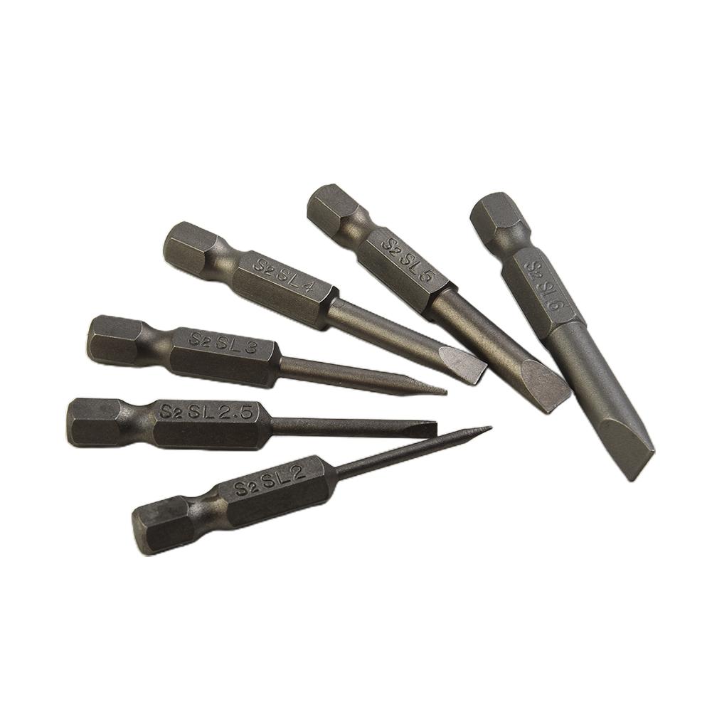 6pcs/set 50mm Flat Head Slotted Tip Magnetic Screwdrivers Bits 2.0-6.0mm Alloy Steel Screwdrivers Power Tool Parts Accessories