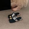 Thick Heel and Thin Personalized Set-toed Roman Sandals Square Head Metal Buckle Toe Slippers 2025 Summer and Autumn New