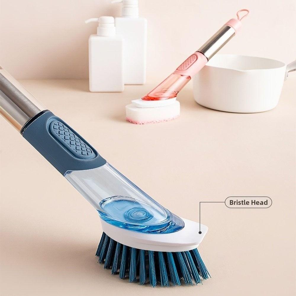 Liquid Dispenser Kitchen Cleaning Brush Removable Sponge Dish Cleaning Brush  Household Tools