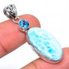 Natural Republic Larimar,Blue Topaz 925 Solid Sterling Silver Pendant 1.81" R6s42