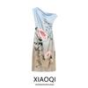 Fashion Style 2024 Autumn New Female Flower Print Silk Satin High-Quality Contrast-Colored Long Dress 8828186
