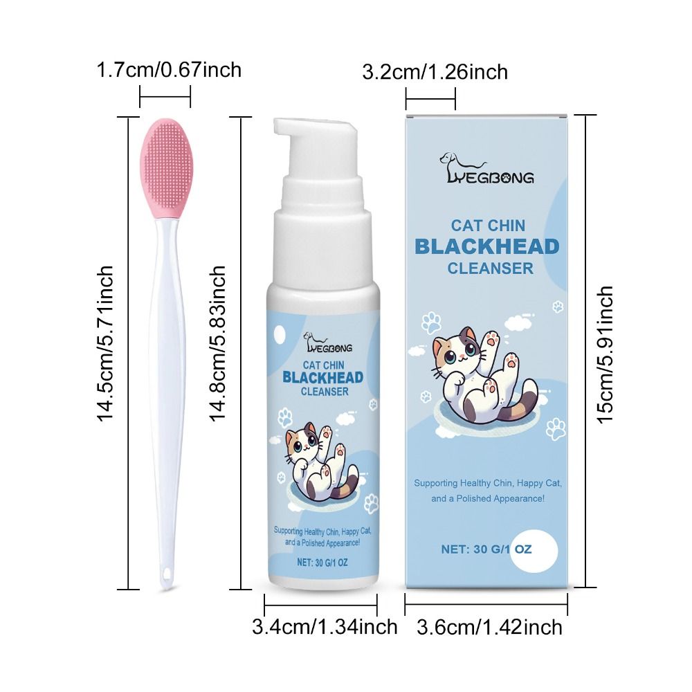 30g Cat Chin Cleaner Deep Cleansing Harmless Formula Pet Chin Acne Care With Brush Dog Cat Grooming Pet Tooth Stain Remover