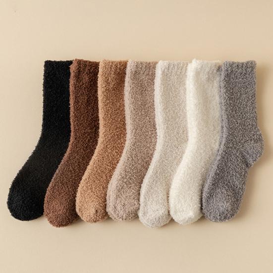1 Pair Women Winter Socks Thickened Coral Fleece Mid-tube High Elasticity Wrapping Anti-slip Floor Socks Comfort Warmth Sleeping Socks