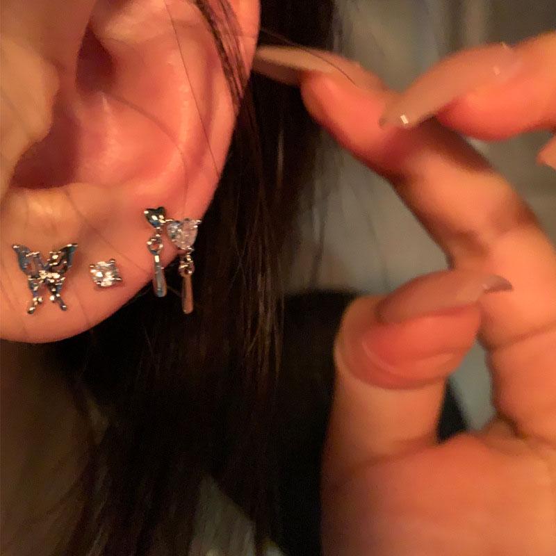 Y2K 6Pcs/set Silver Color Rhinestone Butterfly Stud Earrings for Women Fashion Punk Heart Earring Sets 2026 Trendy Jewelry Gifts