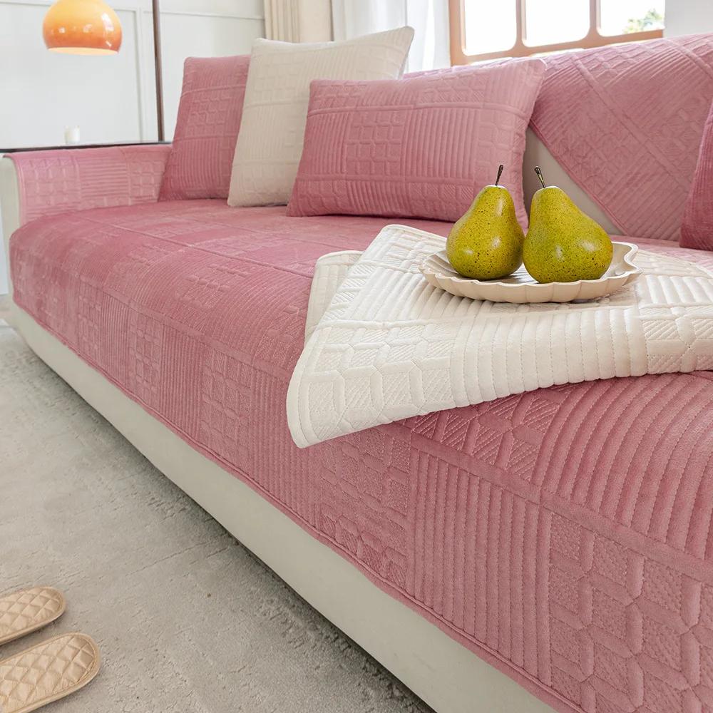 Чехол для дивана из северного голландского бархата, нескользящий чехол для дивана, универсальная зимняя подушка для дивана, однотонная подушка для дивана Simplicity