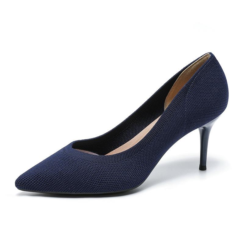 Женские туфли большого размера на каблуках-шпильках с острым носком, повседневные, Flyknit, с мелким вырезом, однотонные, на высоком тонком каблуке, размеры 38-43