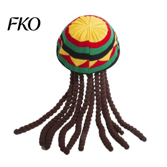 All-in-one Wig Braid Stretch Beret Bottom Hat, Non-Pressurizing Soft Knitted Elastic Adult Size Rainbow Color Foldable Hat for Festivals