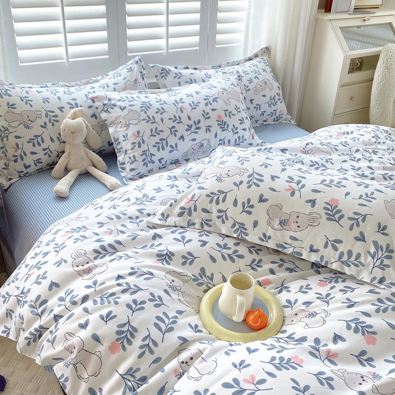 Маленький Свежий Утолщенный Комплект из Чистого Хлопка с Начесом Четыре Предмета Новый Осенне-Зимний Хлопковый Постельный Комплект для Общежития Простыня Пододеяльник Постельные Принадлежности