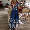 Womens Boho Maxi Dresses Summer One-line Sleeve Floral Flowy Swing Casual Long Dress