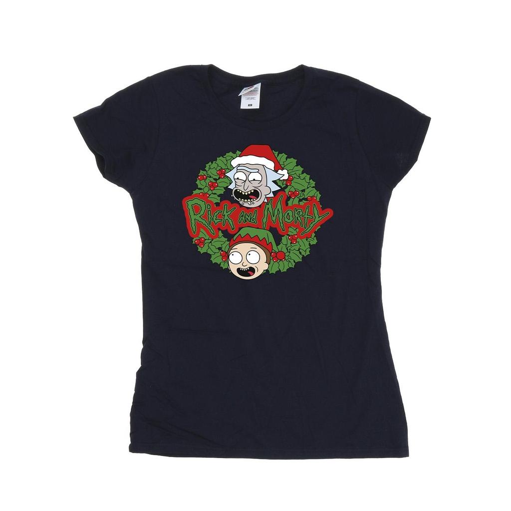 Rick And Morty Womens/Ladies Christmas Wreath Cotton T-Shirt