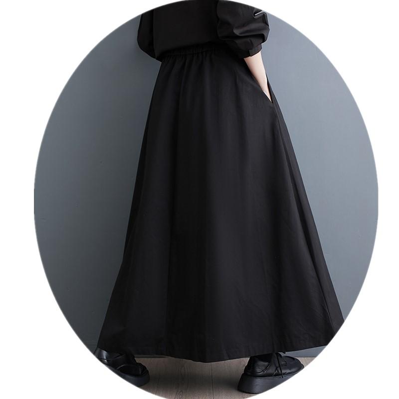 Черная хлопковая винтажная длинная юбка больших размеров с высокой талией, весна-осень-лето, повседневная свободная длинная женская юбка